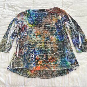 Katina Marie Top Women XL Paisley Horizontal Ruffles Rayon Blend 3/4 Sleeve